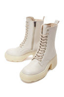 Women's Beige Zippered Heeled Boots | Derimod Women's Beige Zippered Heeled Boots | Derimod