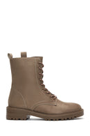 Women's Mink Zippered Boots Flat Leather Boots | Derimod Women's Mink Zippered Boots Flat Leather Boots | Derimod