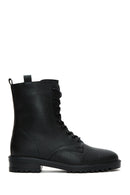 Women's Black Leather Zippered Flat Boots | Derimod Women's Black Leather Zippered Flat Boots | Derimod
