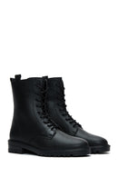 Women's Black Leather Zippered Flat Boots | Derimod Women's Black Leather Zippered Flat Boots | Derimod