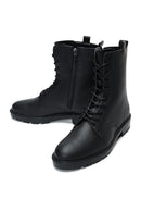 Women's Black Leather Zippered Flat Boots | Derimod Women's Black Leather Zippered Flat Boots | Derimod