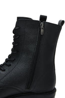 Women's Black Leather Zippered Flat Boots | Derimod Women's Black Leather Zippered Flat Boots | Derimod