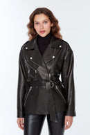 Paradise Women's Black Leather Coat | Derimod Paradise Women's Black Leather Coat | Derimod