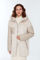 Chamonix Women's Beige Hooded Teddy Leather Coat | Derimod Chamonix Women's Beige Hooded Teddy Leather Coat | Derimod