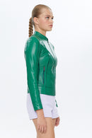 Tiffany Women's Green Stretch-Fit Leather Jacket | Derimod Tiffany Women's Green Stretch-Fit Leather Jacket | Derimod