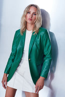 Dalida Women's Green Leather Jacket | Derimod Dalida Women's Green Leather Jacket | Derimod