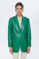 Dalida Women's Green Leather Jacket | Derimod Dalida Women's Green Leather Jacket | Derimod