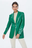 Dalida Women's Green Leather Jacket | Derimod Dalida Women's Green Leather Jacket | Derimod
