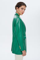 Dalida Women's Green Leather Jacket | Derimod Dalida Women's Green Leather Jacket | Derimod