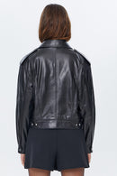 Kendal Women's Black Short Leather Jacket | Derimod Kendal Women's Black Short Leather Jacket | Derimod