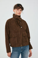Nova Women's Brown Suede Leather Coat | Derimod Nova Women's Brown Suede Leather Coat | Derimod