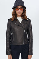 Nikita Women's Black Biker Leather Jacket | Derimod Nikita Women's Black Biker Leather Jacket | Derimod