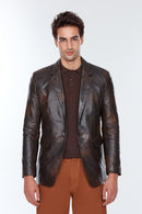 Eriksen Men's Brown Leather Jacket | Derimod Eriksen Men's Brown Leather Jacket | Derimod