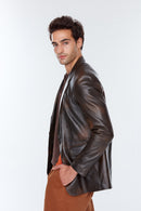 Eriksen Men's Brown Leather Jacket | Derimod Eriksen Men's Brown Leather Jacket | Derimod