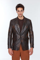 Eriksen Men's Brown Leather Jacket | Derimod Eriksen Men's Brown Leather Jacket | Derimod