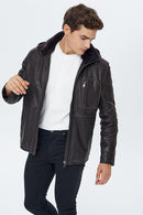 Haaland Men's Brown Hooded Fur Leather Jacket | Derimod Haaland Men's Brown Hooded Fur Leather Jacket | Derimod