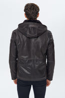Haaland Men's Brown Hooded Fur Leather Jacket | Derimod Haaland Men's Brown Hooded Fur Leather Jacket | Derimod