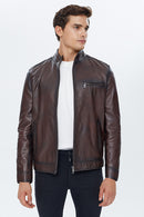 Benzema Men's Brown Leather Jacket | Derimod Benzema Men's Brown Leather Jacket | Derimod