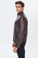 Benzema Men's Brown Leather Jacket | Derimod Benzema Men's Brown Leather Jacket | Derimod