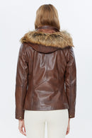 Vera Women's Brown Hooded Leather Coat | Derimod Vera Women's Brown Hooded Leather Coat | Derimod