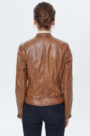 Aida Tan Women's Leather Jacket | Derimod Aida Tan Women's Leather Jacket | Derimod