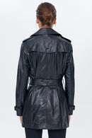 Milla Women's Black Leather Trench Coat | Derimod Milla Women's Black Leather Trench Coat | Derimod