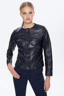 Helen Women's Black Leather Jacket | Derimod Helen Women's Black Leather Jacket | Derimod