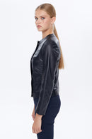 Helen Women's Black Leather Jacket | Derimod Helen Women's Black Leather Jacket | Derimod