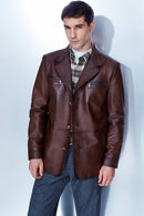 Frank Men's Cognac Leather Jacket | Derimod Frank Men's Cognac Leather Jacket | Derimod