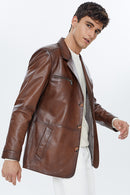 Frank Men's Cognac Leather Jacket | Derimod Frank Men's Cognac Leather Jacket | Derimod
