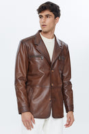 Frank Men's Cognac Leather Jacket | Derimod Frank Men's Cognac Leather Jacket | Derimod