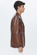 Frank Men's Cognac Leather Jacket | Derimod Frank Men's Cognac Leather Jacket | Derimod