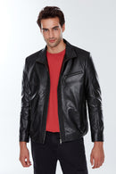Timmoty Men's Black Leather Jacket | Derimod Timmoty Men's Black Leather Jacket | Derimod
