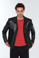 Timmoty Men's Black Leather Jacket | Derimod Timmoty Men's Black Leather Jacket | Derimod