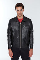 Timmoty Men's Black Leather Jacket | Derimod Timmoty Men's Black Leather Jacket | Derimod