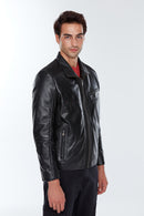 Timmoty Men's Black Leather Jacket | Derimod Timmoty Men's Black Leather Jacket | Derimod