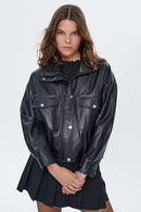 Splendid Women's Black Oversize Leather Jacket | Derimod Splendid Women's Black Oversize Leather Jacket | Derimod