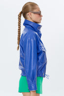Splendid Women's Blue Oversize Leather Jacket | Derimod Splendid Women's Blue Oversize Leather Jacket | Derimod