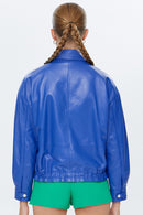 Splendid Women's Blue Oversize Leather Jacket | Derimod Splendid Women's Blue Oversize Leather Jacket | Derimod