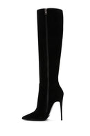 Women's Black High Thin Heeled Suede Leather Classic Boots | Derimod Women's Black High Thin Heeled Suede Leather Classic Boots | Derimod