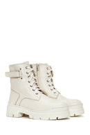 Women's Beige Leather Thick Soled Boots | Derimod Women's Beige Leather Thick Soled Boots | Derimod
