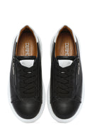 Women's Black Zippered Lace-Up Thick-Sole Leather Sneakers | Derimod Women's Black Zippered Lace-Up Thick-Sole Leather Sneakers | Derimod