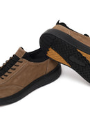 Erkek Vizon Bağcıklı Nubuk Deri Sneaker | Derimod Erkek Vizon Bağcıklı Nubuk Deri Sneaker | Derimod