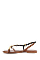 Women's Brown Metal Detailed Flip-Flop Leather Sandals | Derimod Women's Brown Metal Detailed Flip-Flop Leather Sandals | Derimod