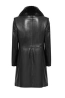 Christina Women's Black Fur Long Leather Coat | Derimod Christina Women's Black Fur Long Leather Coat | Derimod