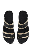 Women's Black Ankle Buckle Thick Soled Straw Sandals | Derimod Women's Black Ankle Buckle Thick Soled Straw Sandals | Derimod