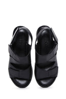 Kadın Siyah Deri Dolgu Topuk Comfort Sandalet | Derimod Kadın Siyah Deri Dolgu Topuk Comfort Sandalet | Derimod