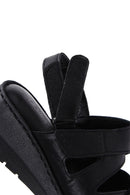 Kadın Siyah Deri Dolgu Topuk Comfort Sandalet | Derimod Kadın Siyah Deri Dolgu Topuk Comfort Sandalet | Derimod