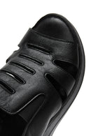 Kadın Siyah Deri Dolgu Topuk Comfort Sandalet | Derimod Kadın Siyah Deri Dolgu Topuk Comfort Sandalet | Derimod
