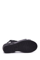 Kadın Siyah Deri Dolgu Topuk Comfort Sandalet | Derimod Kadın Siyah Deri Dolgu Topuk Comfort Sandalet | Derimod